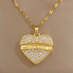 Stainless Steel Heart MAMA Pendant Necklace for Women Girl