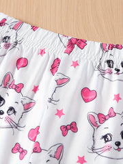 Girls' Kitty Full Print Casual Pants Leggings For Outwear Ankle Length Kids