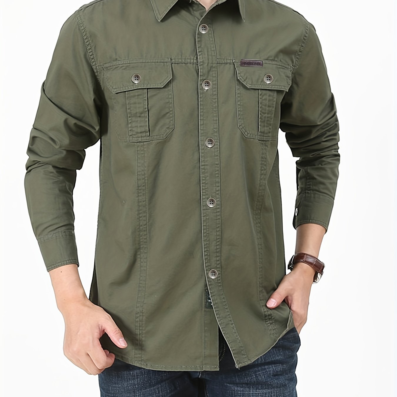 Men's Long Sleeve Military Style Cargo Tactical Work Shirt