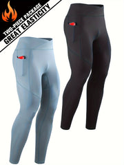 Men's Solid Pocket Leggings Active Compression Pants For Outdoor Running