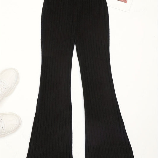 Girls Ribbed Flare Pants High Waist Loose Fit Solid