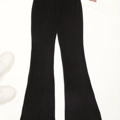 Girls Ribbed Flare Pants High Waist Loose Fit Solid