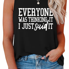 Casual Tank Top Women's Plus Slogan Print Round Neck Tank Top