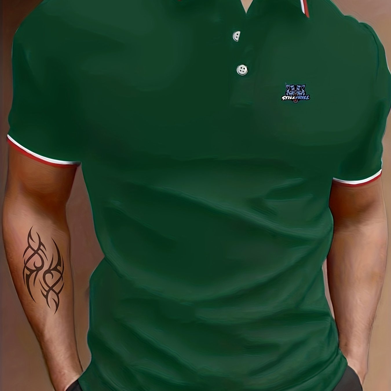 Wolf Head Print Polo Shirt Short Sleeve Outdoor Summer