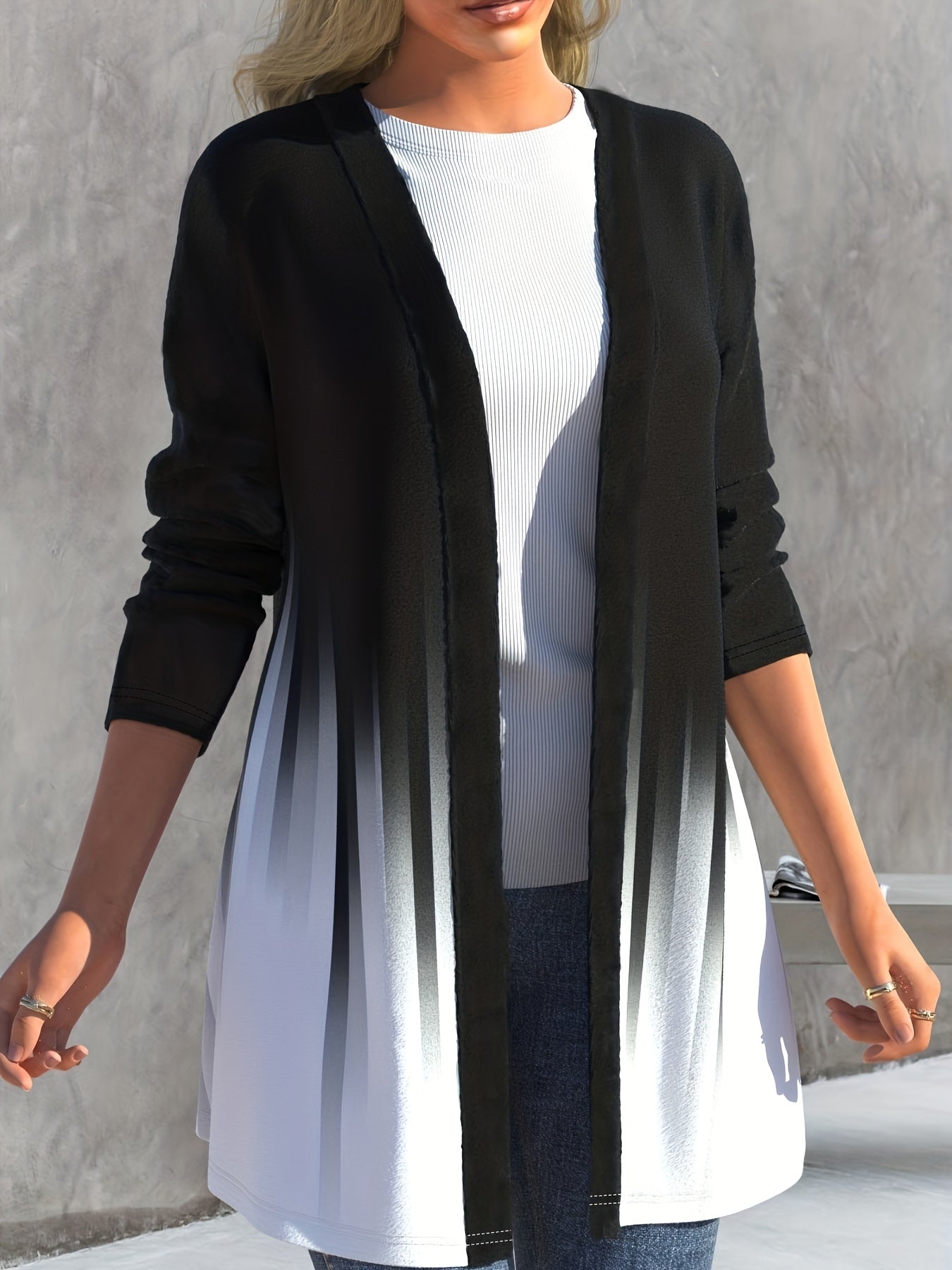 Colorblock Ombre Print Long Sleeve Open Front Cardigan