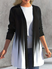Colorblock Ombre Print Long Sleeve Open Front Cardigan