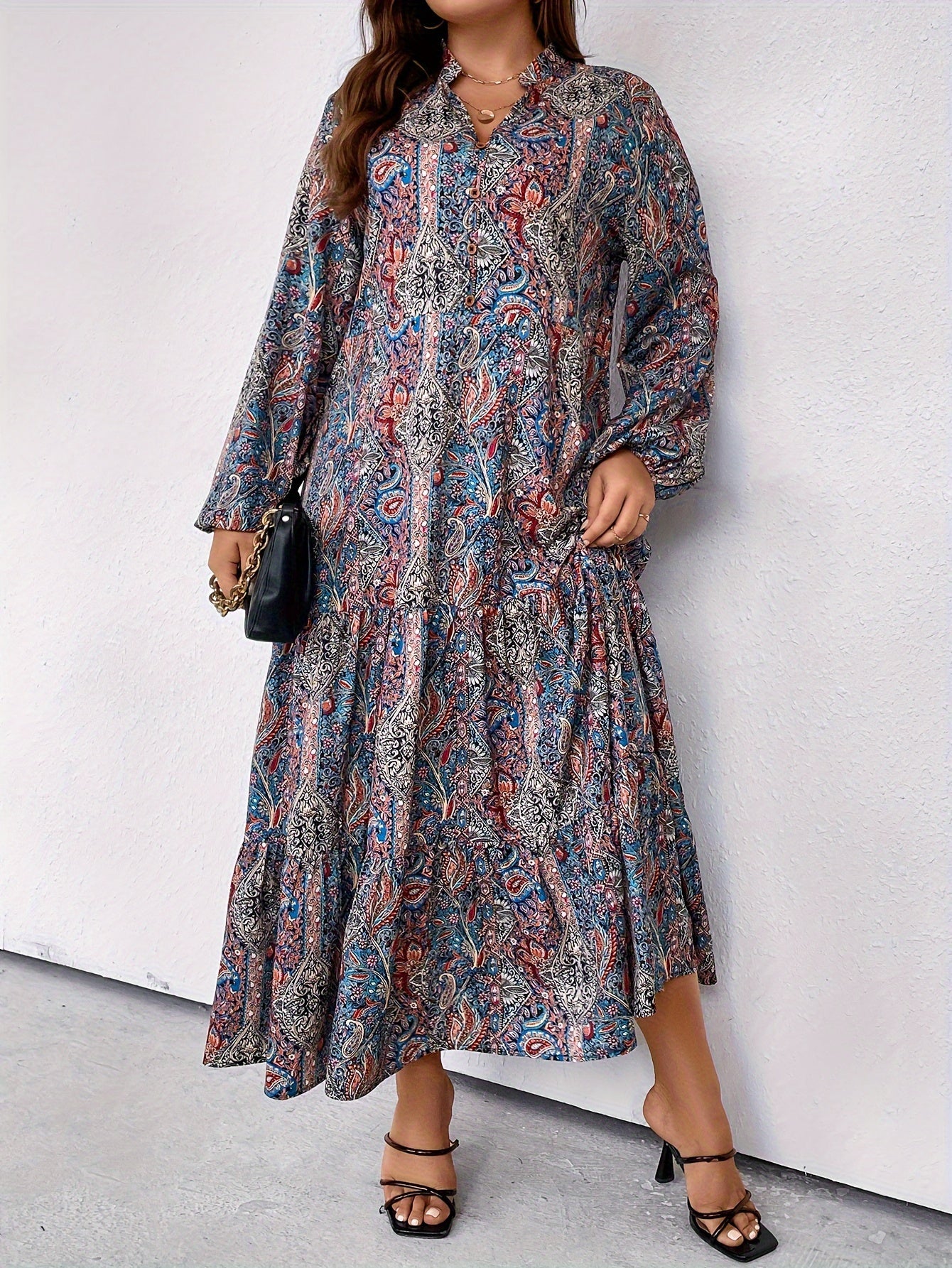 Allover Paisley Print Maxi Smock Dress