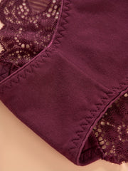 2pcs Lace Stitching Briefs Comfy Scallop Trim Panties