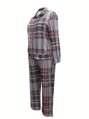Plaid Print 2 Piece Set Zipper Top & Pants