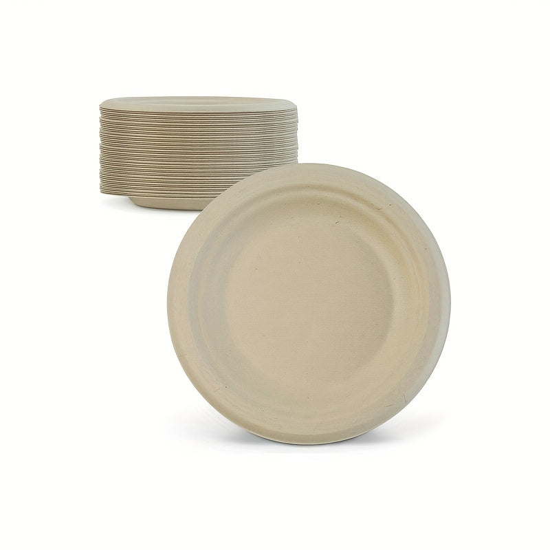 50 Pcs Biodegradable Sugarcane Pulp Disposable Plates