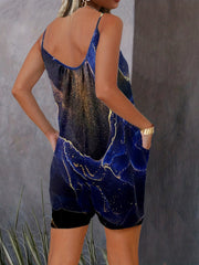 Marble Print Spaghetti Strap Romper Casual V Neck Sleeveless Romper
