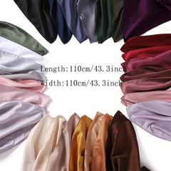 Satin Square Scarf Soft Solid Hijab Large Turban Head Wrap 109x109
