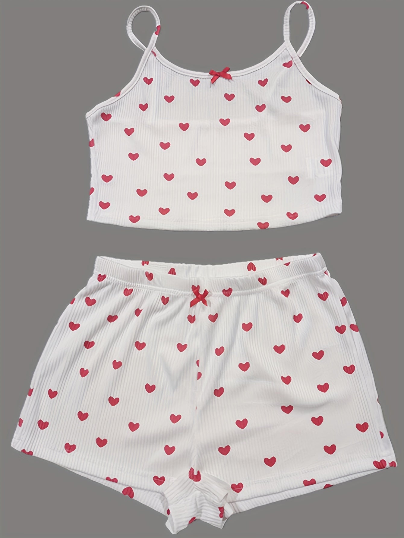 Heart Print Pajama Set Cami Top & Shorts Women's Sleepwear