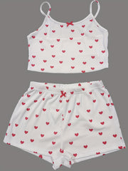 Heart Print Pajama Set Cami Top & Shorts Women's Sleepwear