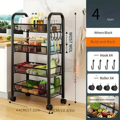 4 Tier Kitchen Cart On Wheels Rolling Shelf Storage Floor Movable Small Cart