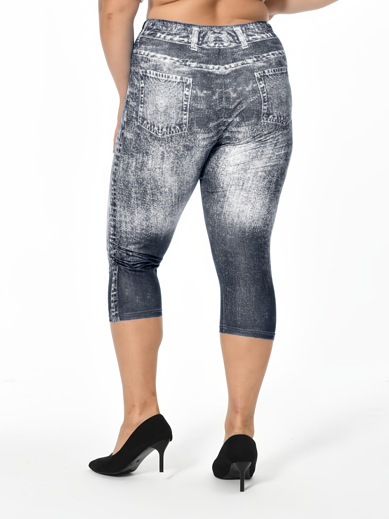 Flag & Denim Print High Waist Leggings