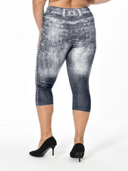 Flag & Denim Print High Waist Leggings