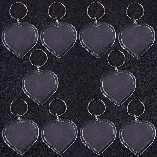 10pcs Heart Acrylic Blank DIY Photo Key Chains - Heart Shape Bag Accessories
