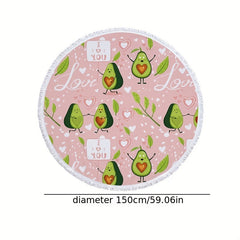 Avocado Pattern Round Beach Towel Quick Drying Soft Absorbent Beach Towel
