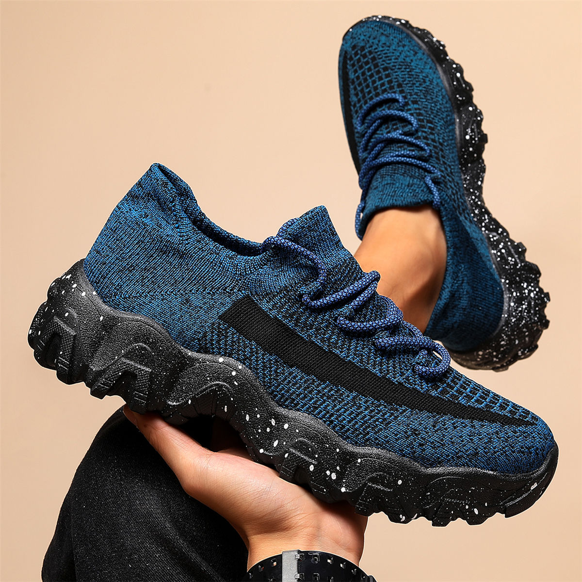 Men's Breathable Anti-skid Lace Up Running Sneakers Sock Shoes