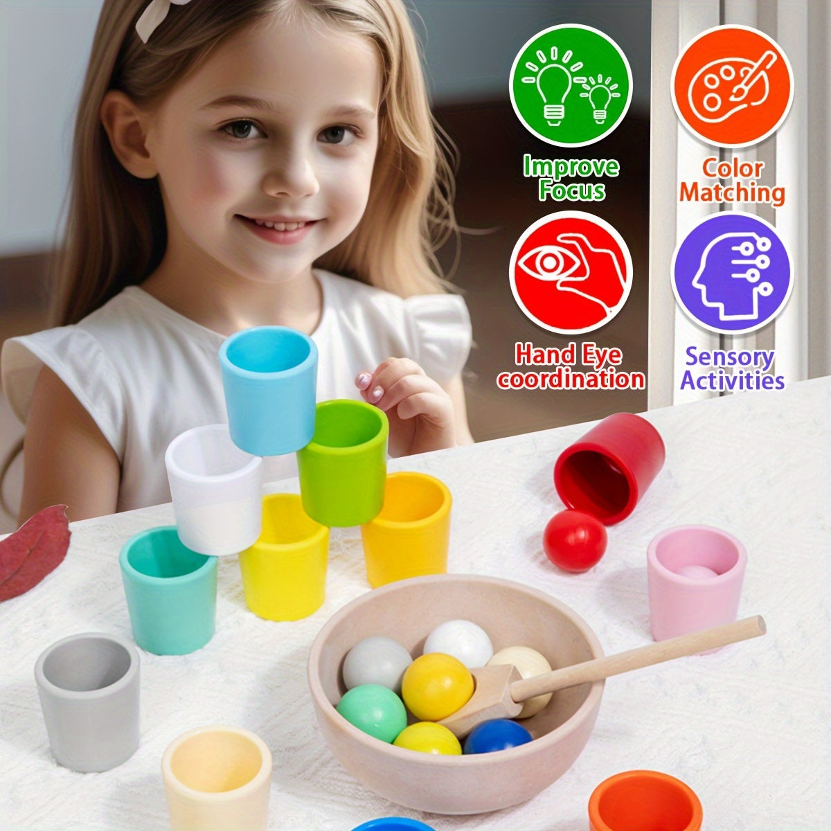 Rainbow Ball Matching Toy Set for Fine Motor Skills