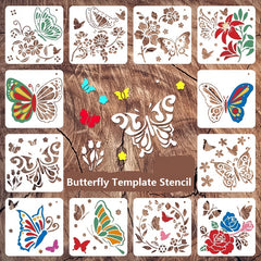 12pcs Butterfly Theme Painting Stencil Wall Sticker DIY Hand painted Template