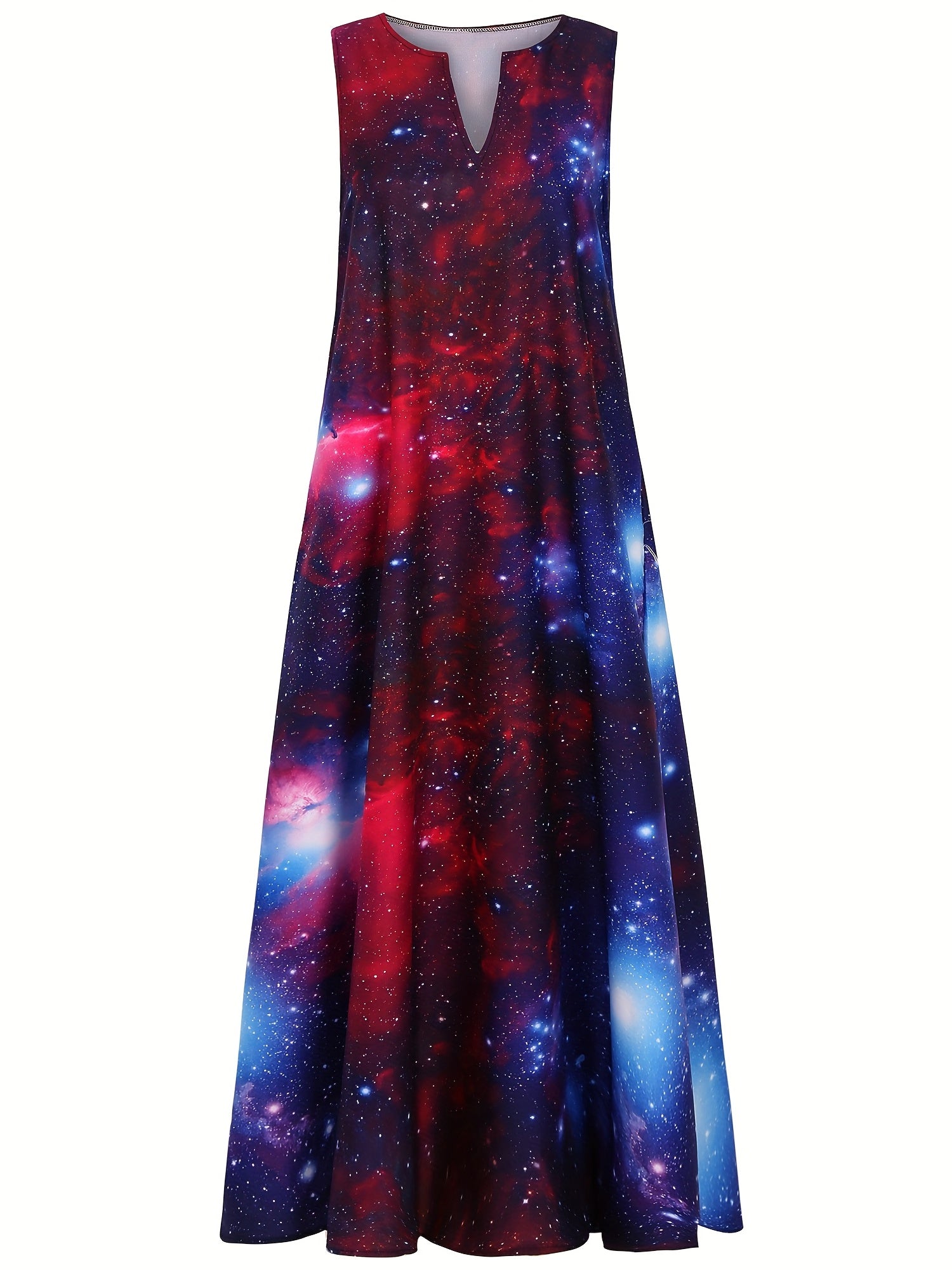 Galaxy Print V Neck Tank Dress Casual Sleeveless Dress For Spring & Summer