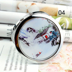 Peony Pattern Folding Compact Mirror Double Side Round Cosmetic Touch up Mirror
