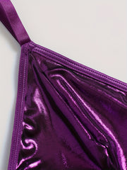 Metallic V Neck Bra & Pleated Mini Skirt Set