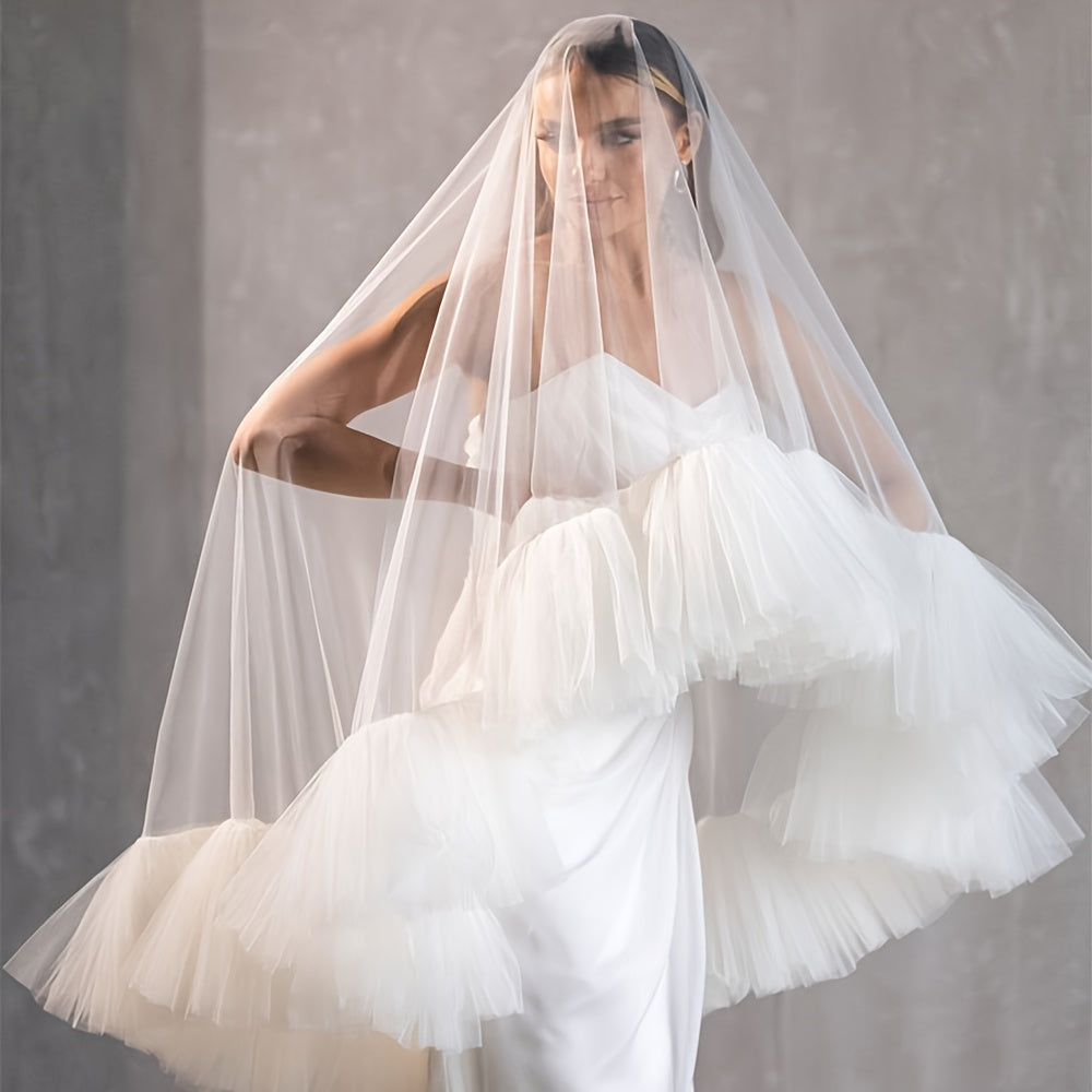 Ruffled Train Bridal Veil & Cascading Skirt