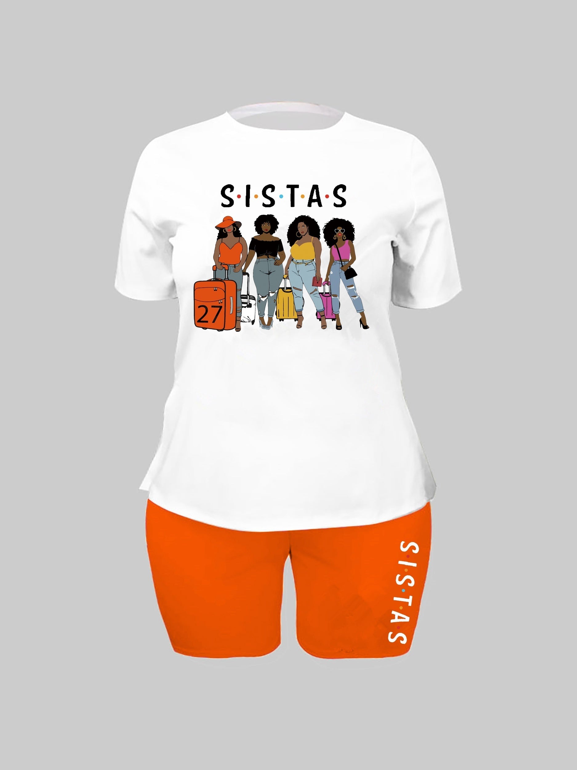 Cartoon Figure & Letter Print 2 Piece Set