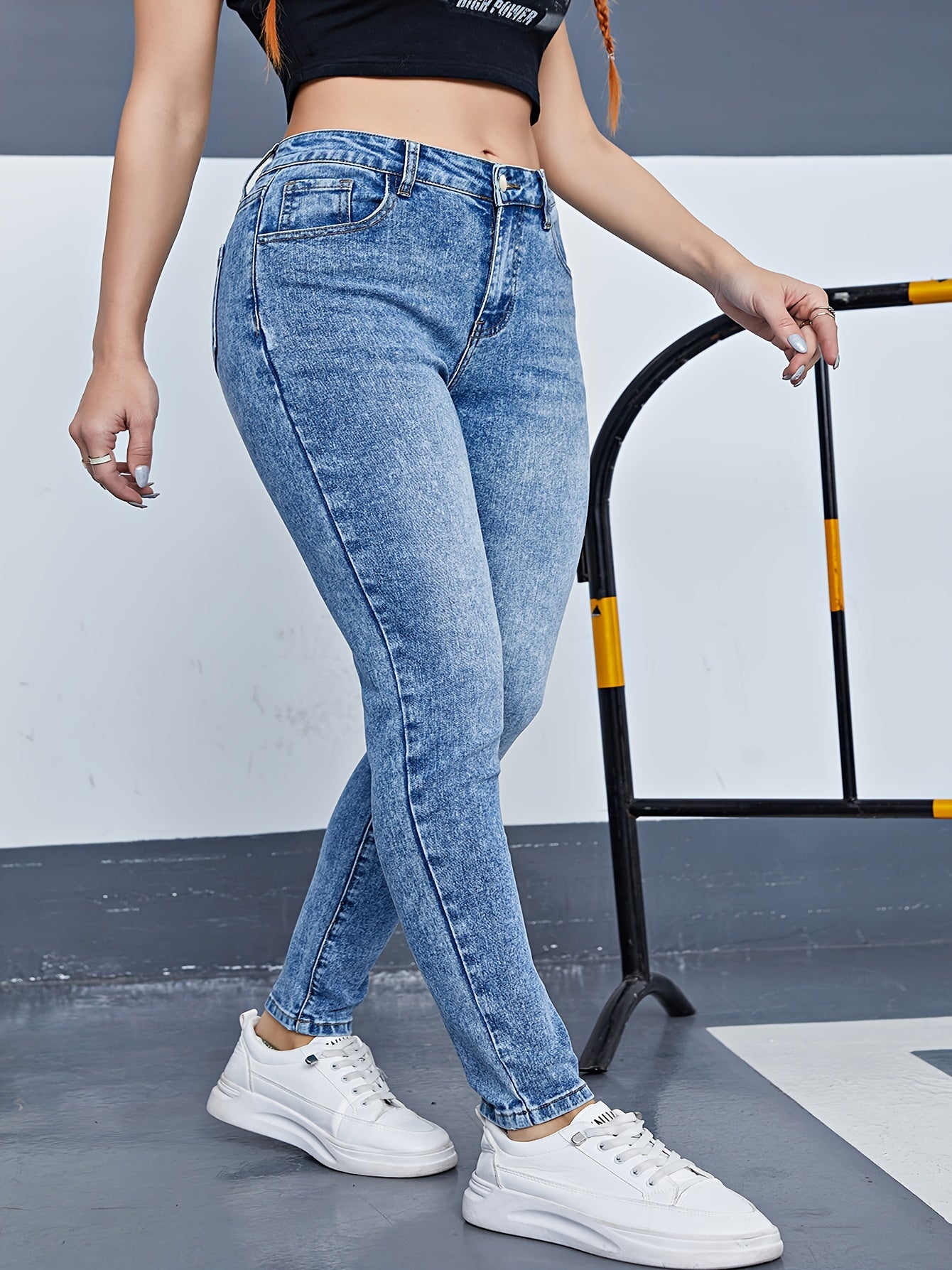 Women's Plus Button Fly Stretch Skinny Jeans