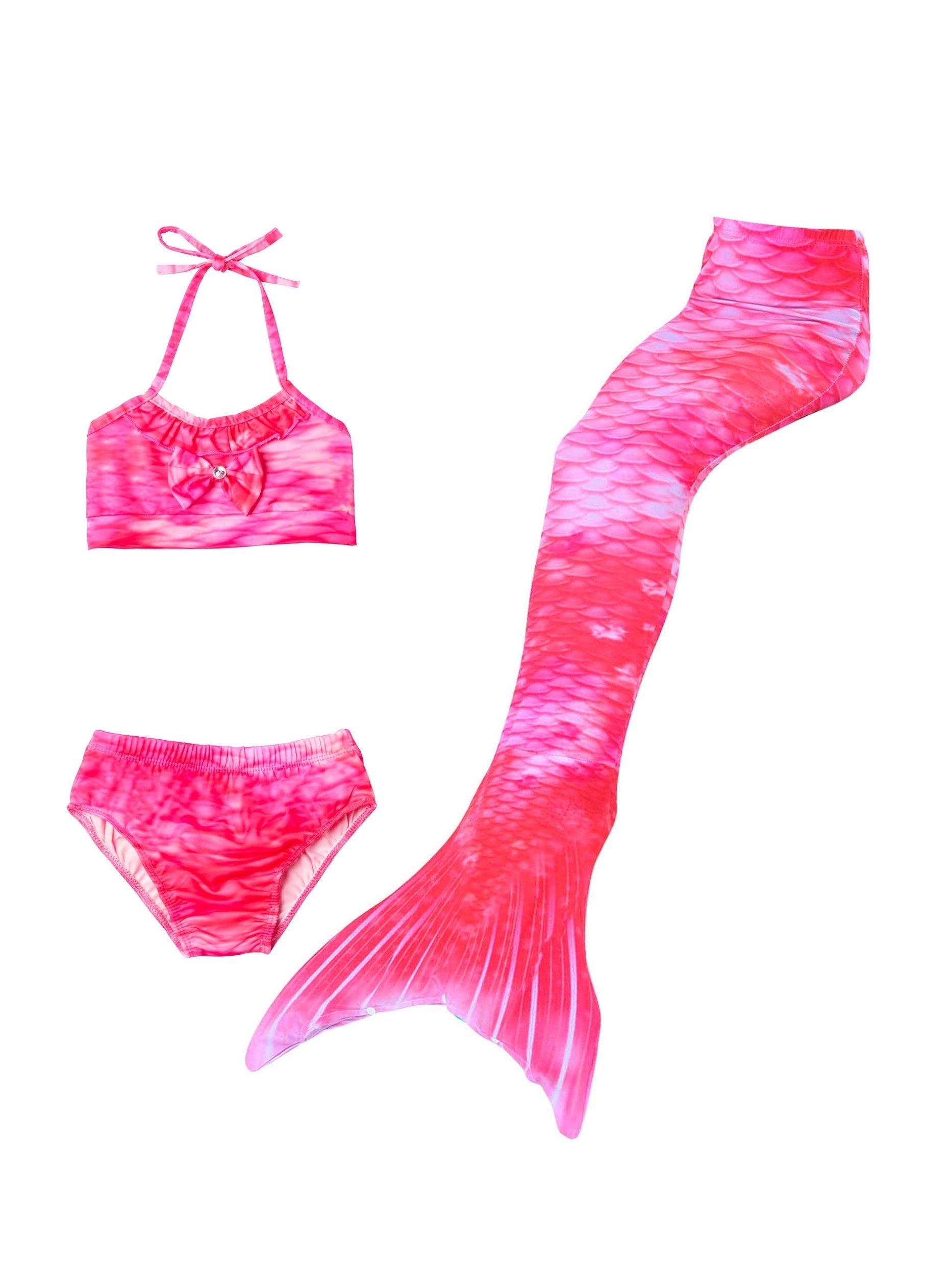 Girl's Mermaid Swimsuit 3pcs Tie Dye Halter Bikini Set
