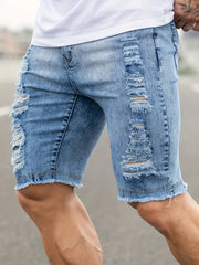 Men's Ripped Denim Shorts Street Style Distressed Denim Shorts