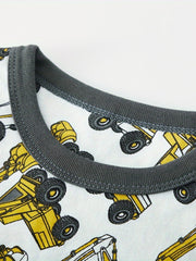 Boys Excavator Cotton Pajamas Set Short Sleeves Comfortable Cozy Homewear