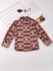 Boys Horse Full Print Button Down Long Sleeve Shirt