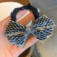 Crystal Rhinestone Bow Scrunchies Hair Tie Elastic Ponytail Holder