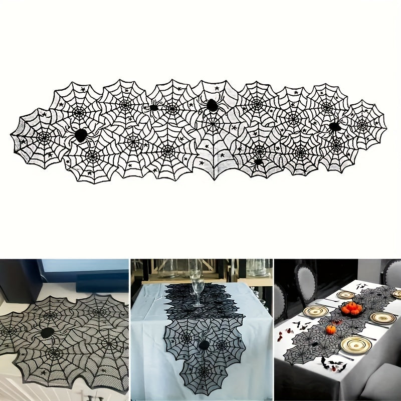 Halloween Lace Spider Web Tablecloth Flag Decoration