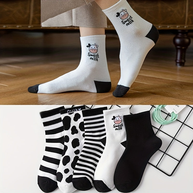 5 Pairs Casual Striped Socks Women's Stockings