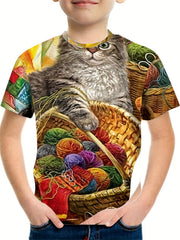 Kids Kitten 3D Print Tee Shirt Short Sleeve Daily Street Wear Round Neck