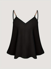 Solid V-Neck Chain Strap Cami Top