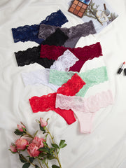 8pcs Lace Stitching Thongs Soft Comfy Stretchy Intimates Panties