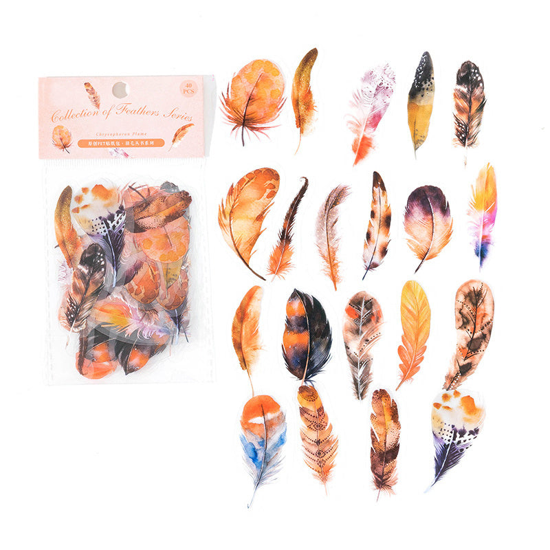 Artistic Feather Sticker Set - 40 Sheets of Stylish Journal Decorations