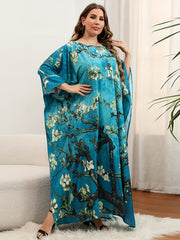 Boho Cover Up Dress Women's Plus Floral Print Bat Sleeve