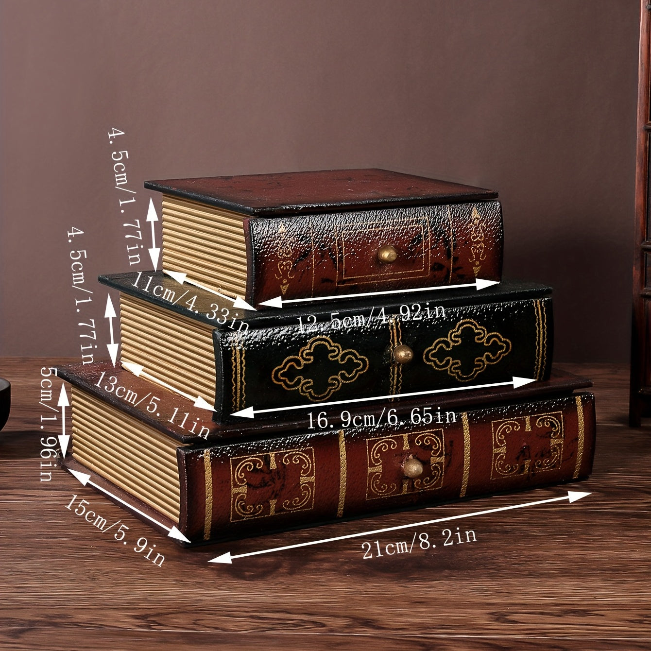 Vintage Wooden Book Storage Box Jewelry Drawer
