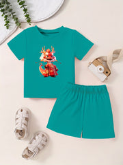 Toddler Cartoon Pattern T-shirt and Shorts Set