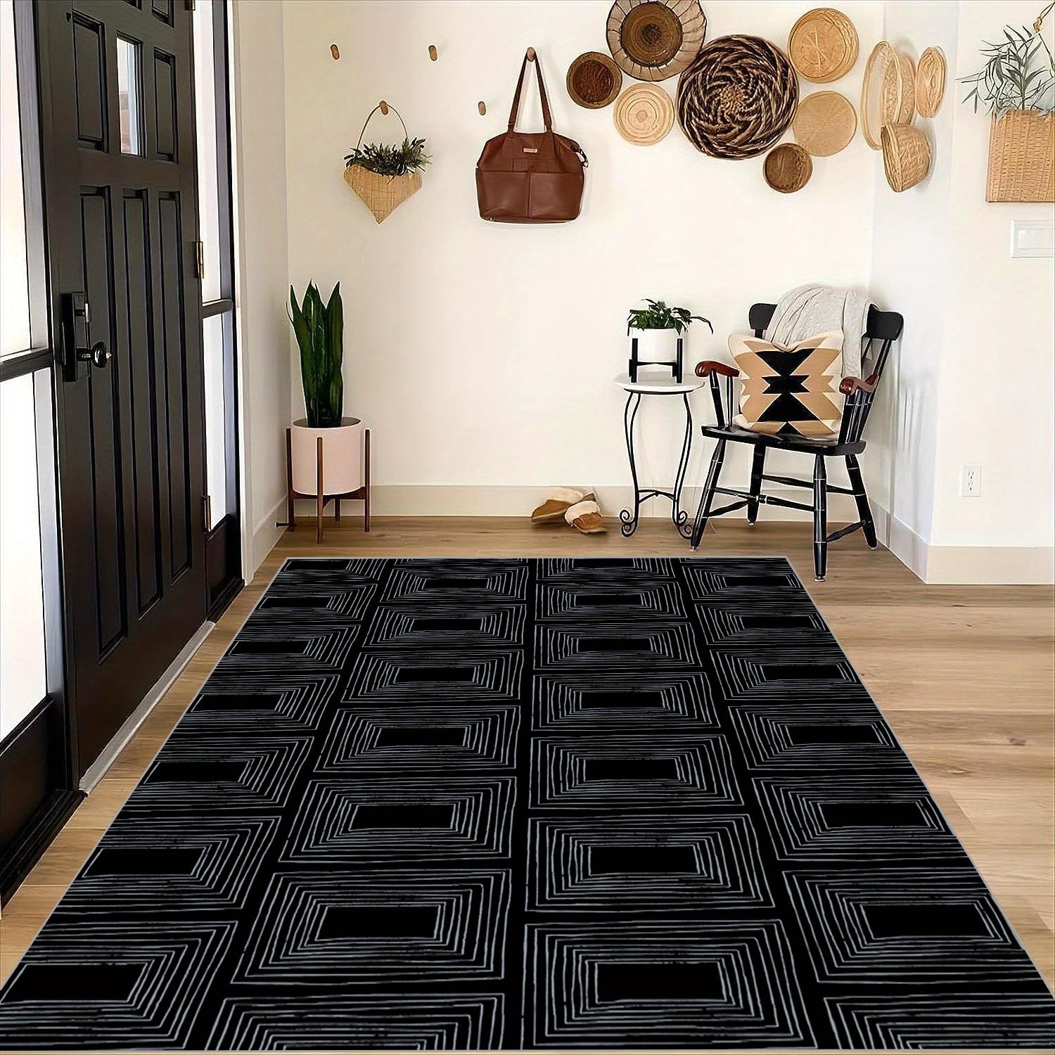 Non Slip Checkered Striped Carpet - Machine Washable Large Carpet for Daily Use