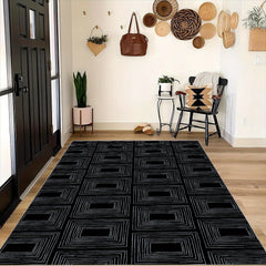 Non Slip Checkered Striped Carpet - Machine Washable Large Carpet for Daily Use