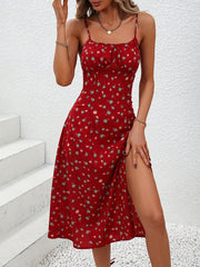 Floral Print Spaghetti Dress Backless Cami Dress