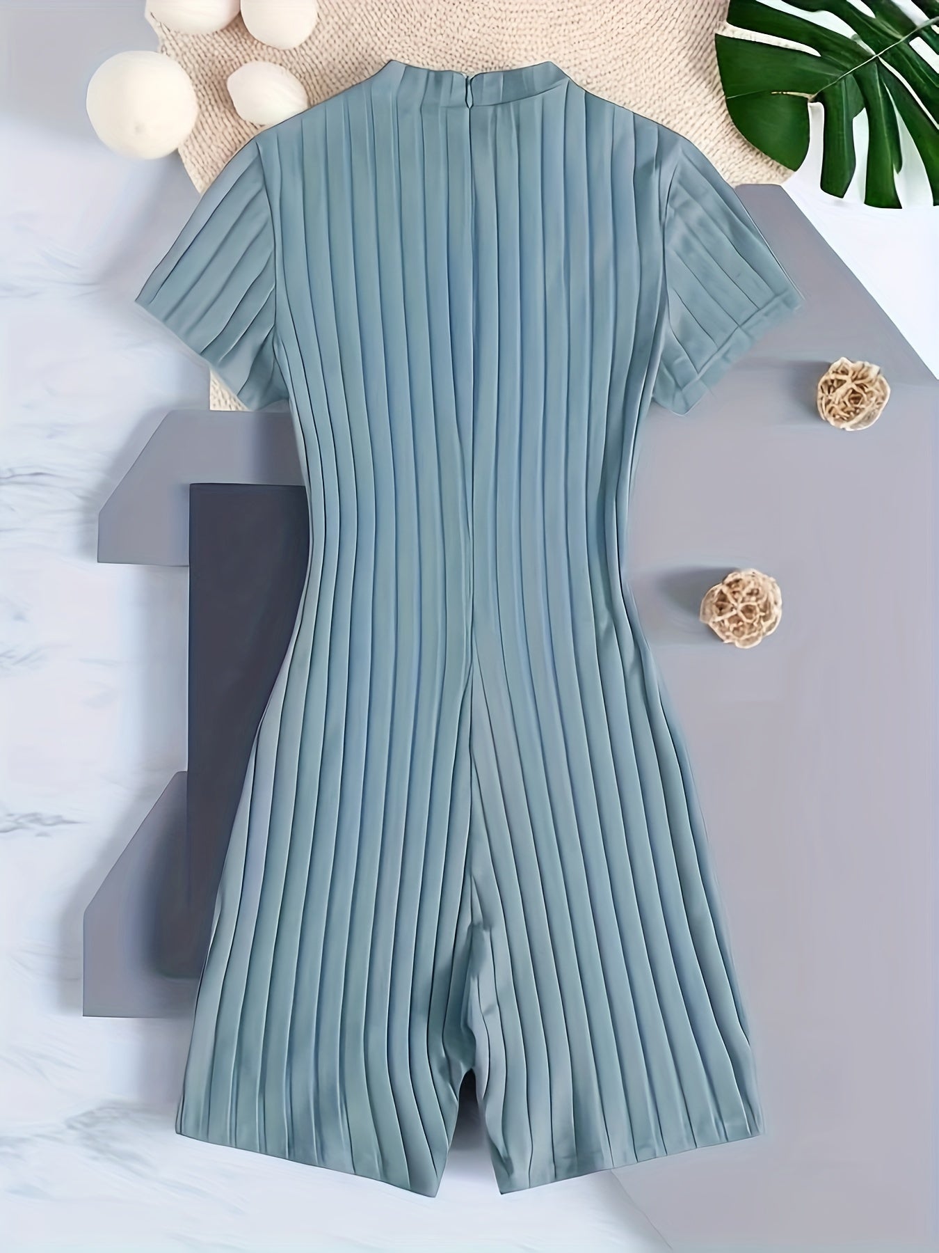 Ribbed Lounge Romper Short Sleeve Zipper Romper Women's Loungewear